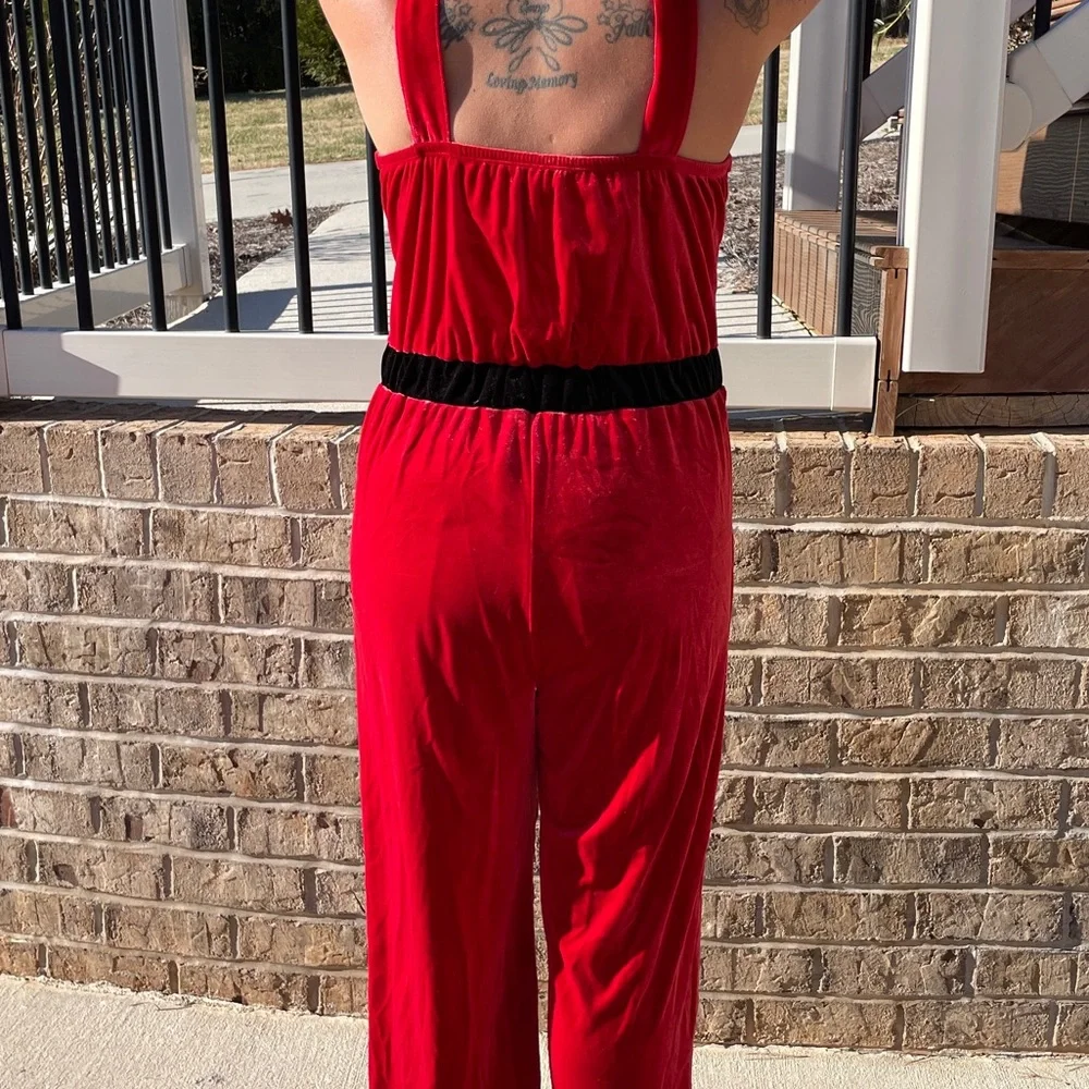 Born Famous Red Velour Festive Llama Christmas Jumpsuit NWT - Picture 5 of 8